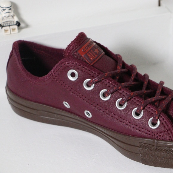 New Burgundy Leather Converse All Star Low Top - Picture 6 of 8